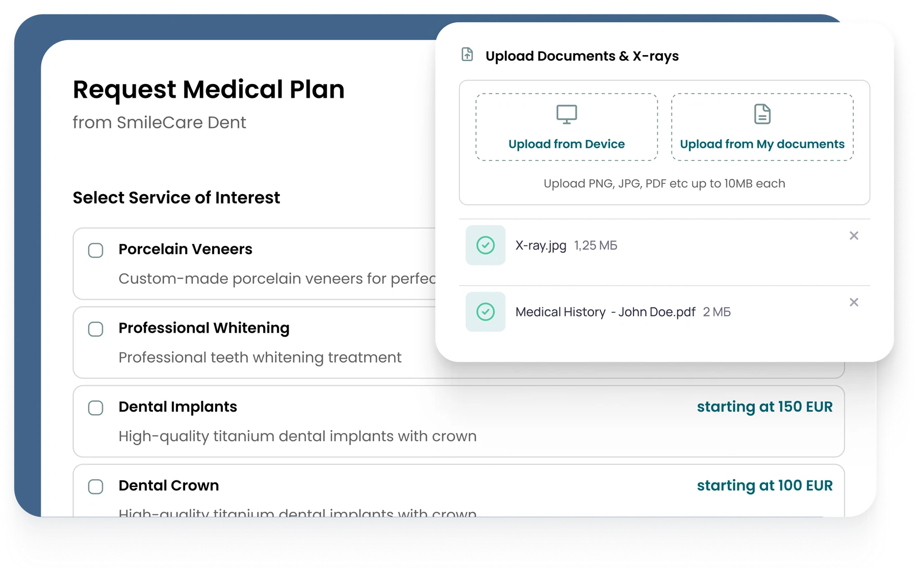 SmileNow treatment plan request form